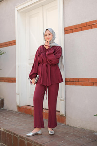 Büzgülü Cupra Tencele Takım Bordo