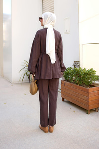 Büzgülü Cupra Tencele Takım Kahverengi