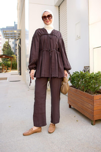 Büzgülü Cupra Tencele Takım Kahverengi