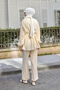 Büzgülü Cupra Tencele Takım Krem