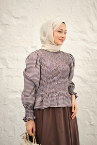 Büzgülü Ekose Etekli Takım Kahverengi