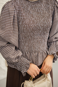 Büzgülü Ekose Etekli Takım Kahverengi