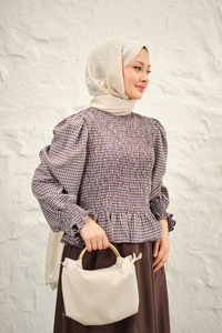 Büzgülü Ekose Etekli Takım Kahverengi