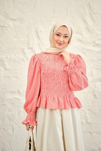 Büzgülü Ekose Etekli Takım Kırmızı