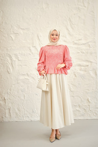 Büzgülü Ekose Etekli Takım Kırmızı