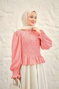 Büzgülü Ekose Etekli Takım Kırmızı