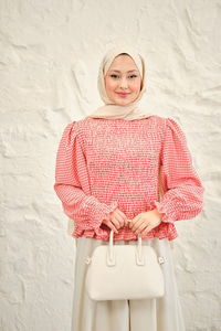 Büzgülü Ekose Etekli Takım Kırmızı