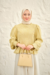 Büzgülü Ekose Etekli Takım Sarı