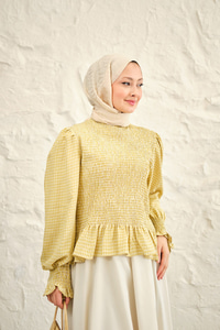 Büzgülü Ekose Etekli Takım Sarı