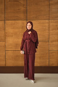 Büzgülü İkili Takım Bordo