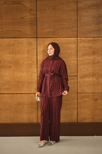 Büzgülü İkili Takım Bordo