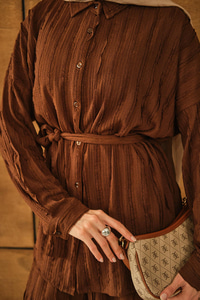 Büzgülü İkili Takım Kahverengi