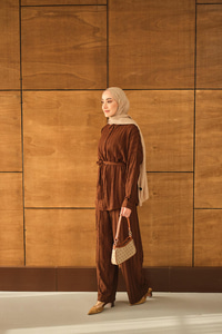 Büzgülü İkili Takım Kahverengi