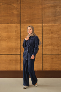 Büzgülü İkili Takım Lacivert