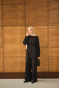 Büzgülü İkili Takım Siyah