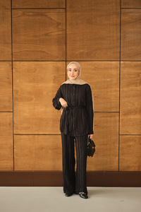 Büzgülü İkili Takım Siyah