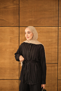 Büzgülü İkili Takım Siyah