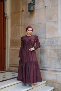 Büzgülü Poplin Elbise Bordo