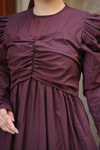 Büzgülü Poplin Elbise Bordo