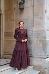 Büzgülü Poplin Elbise Bordo