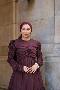 Büzgülü Poplin Elbise Bordo