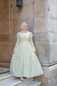 Büzgülü Poplin Elbise Fıstık Yeşil