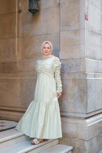 Büzgülü Poplin Elbise Fıstık Yeşil