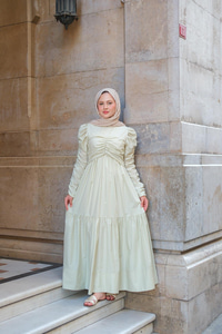 Büzgülü Poplin Elbise Fıstık Yeşil