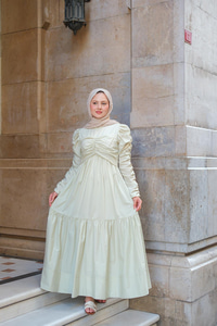 Büzgülü Poplin Elbise Fıstık Yeşil