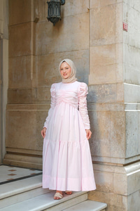 Büzgülü Poplin Elbise Pembe