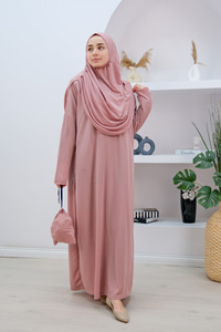 CANTALI TEK PARCA NAMAZ ELBISESI Gül Kurusu