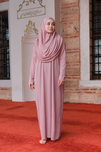 CANTALI TEK PARCA NAMAZ ELBISESI  Gül Kurusu