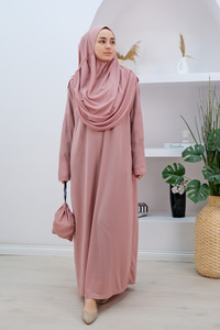 CANTALI TEK PARCA NAMAZ ELBISESI Gül Kurusu