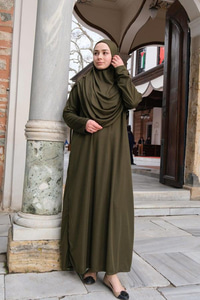 CANTALI TEK PARCA NAMAZ ELBISESI  Haki Yeşil