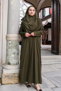 CANTALI TEK PARCA NAMAZ ELBISESI  HAKI YESIL