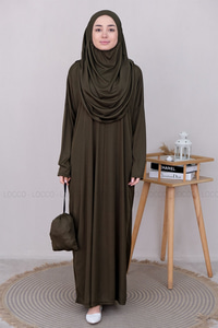 CANTALI TEK PARCA NAMAZ ELBISESI Haki Yeşil