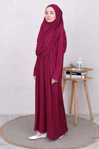 CANTALI TEK PARCA NAMAZ ELBISESI Mürdüm