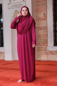 CANTALI TEK PARCA NAMAZ ELBISESI  Mürdüm