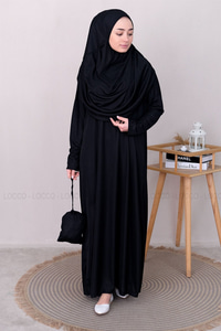 CANTALI TEK PARCA NAMAZ ELBISESI Siyah