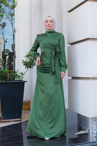 Çapraz Bağlama Detay Abiye Yağ Yeşil