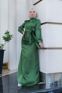 Çapraz Bağlama Detay Abiye Yağ Yeşil