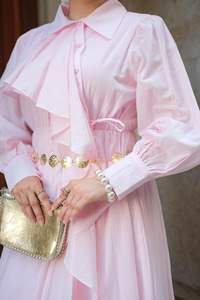 Çapraz Volanlı Vual Elbise Pembe