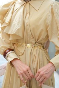 Çapraz Volanlı Vual Elbise Sarı