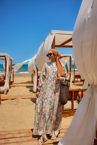 Cassime Desenli Elbise Açık Kahve