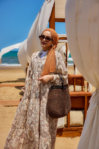 Cassime Desenli Elbise Açık Kahve