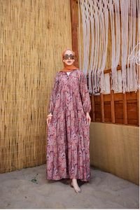 Cassime Desenli Elbise Bordo