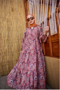 Cassime Desenli Elbise Bordo