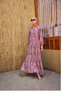 Cassime Desenli Elbise Bordo