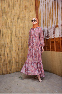 Cassime Desenli Elbise Bordo