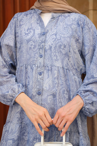 Cassime Desenli Elbise Mavi